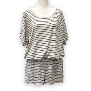 J Crew Romper Black White Striped Shorts Stretch Jersey Knit Size XL